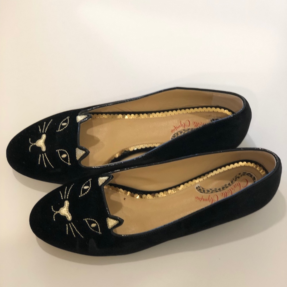 Charlotte Olympia Kitty Velvet Flats